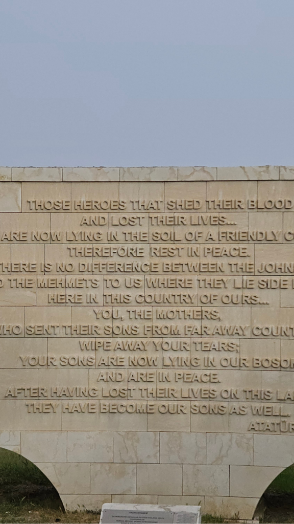 Stone memorial inscription attributed to Atatürk at Gallipoli.