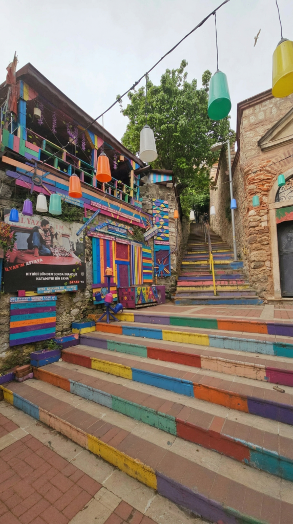 Coloured stairs in Balat Istanbul before crowds arrive