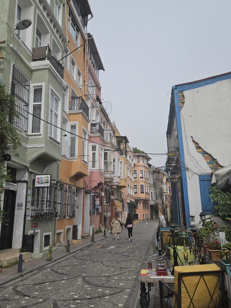 Quiet street in Balat Istanbul with pastel houses
