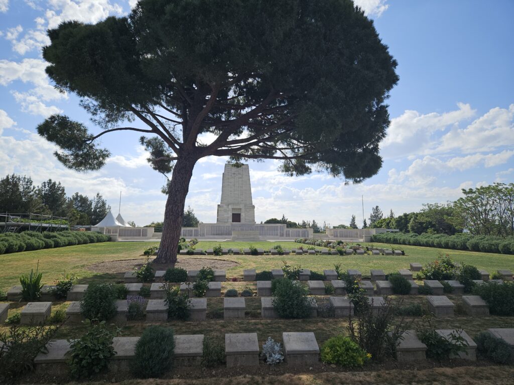 Lone Pine War cemetery at Gallipoli Peninsula with rows of graves and central memorial